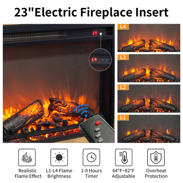 English Elm 26 Inch Slim Electric Fireplace Insert with Log Set Realistic Flame and Remote Timer W1769P345278