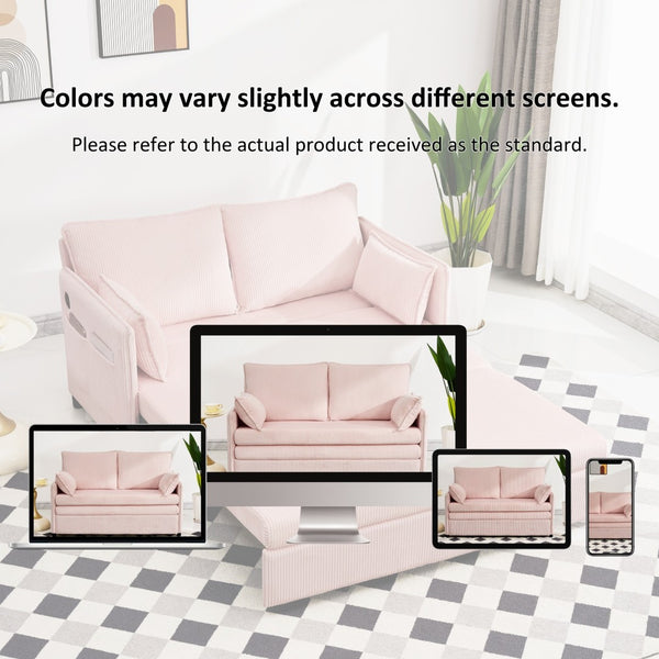 English Elm 55"convertible Corduroy Sofa Bed with Usb Port and Side Pockets for Small Apartments Pink W3373P405039