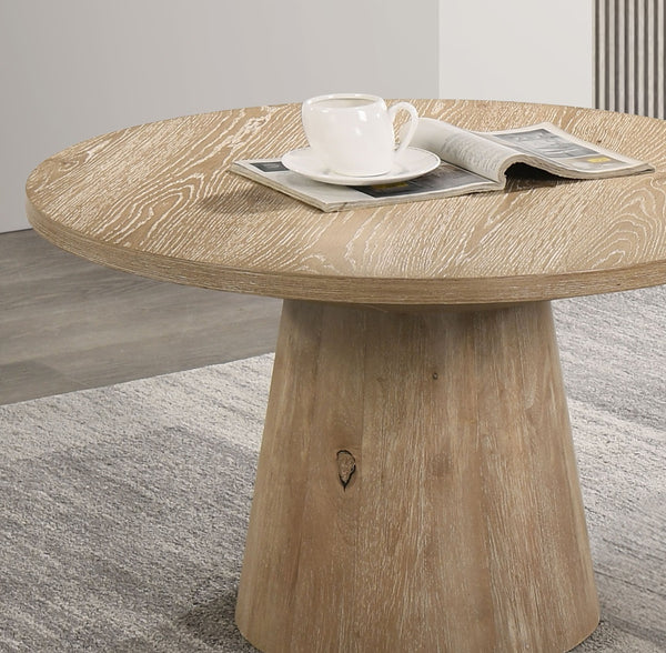 English Elm Contemporary Round Coffee Table With Cone Base - Warm Oak Finish, Stylish Design For Modern Living Rooms B2741S00441