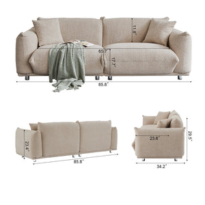 English Elm Oversized Sherpa Loveseat Sofa with Metal Legs and Solid Wood Frame, Plush 3-Seater with Pillows Camel W3817S00001