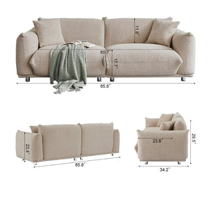 English Elm Oversized Sherpa Three Seat Sofa Solid Wood Frame Tapered Metal Legs with Throw Pillows W3817S00003