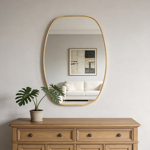 English Elm 24x36 Matte Metal Framed Oval Wall Mirror with Hd Glass for Bath or Entryway Gold W2203P474695