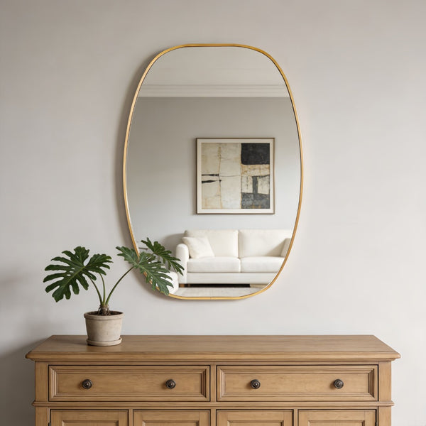 English Elm 24x36 Matte Metal Framed Oval Wall Mirror with Hd Glass for Bath or Entryway Gold W2203P474695