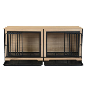 English Elm Dog Crate Furniture Xl Double Compartment Mdf Wood Console for Two Large Breeds W420P207590