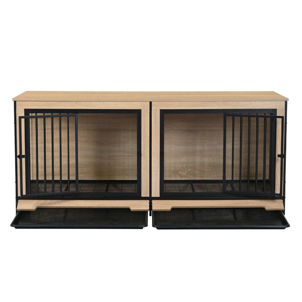 English Elm Dog Crate Furniture Xl Double Compartment Mdf Wood Console for Two Large Breeds W420P207590