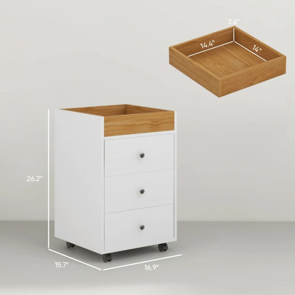 English Elm Mobile Under Desk File Cabinet with Rolling Casters Removable Tray and Three Drawers T3971P465597