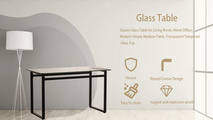 English Elm 51" Modern Minimalist Glass Dining Table for 4-6 with 8mm Tempered Top, Black Chrome Legs, Sleek Desk W3732P356636