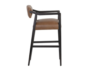 Sunpan Keagan Bar Stool - Mid-Century Design with Dark Brown Oak Frame and Artisan Leather Craftsmanship Shalimar Tobacco Leather
