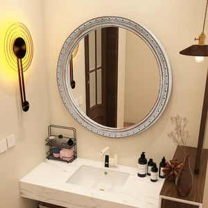 English Elm Round Rattan Textured Wall Mirror Natural Woven Frame Bohemian Accent for Any Room W2295P414104
