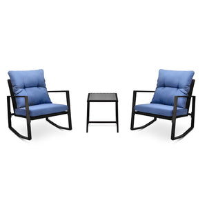 English Elm 3 Piece Outdoor Rocking Bistro Set Pe Wicker Steel Frame with Weather Resistant Cushions W2071P201034