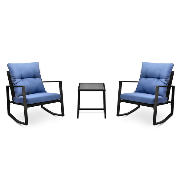 English Elm 3 Piece Outdoor Rocking Bistro Set Pe Wicker Steel Frame with Weather Resistant Cushions W2071P201034