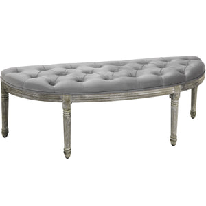 English Elm HOMCOM Vintage Semi-Circle Upholstered Entryway Bench with Tufted Velvet-Touch Seat and Rubberwood Legs Grey W2225P217020
