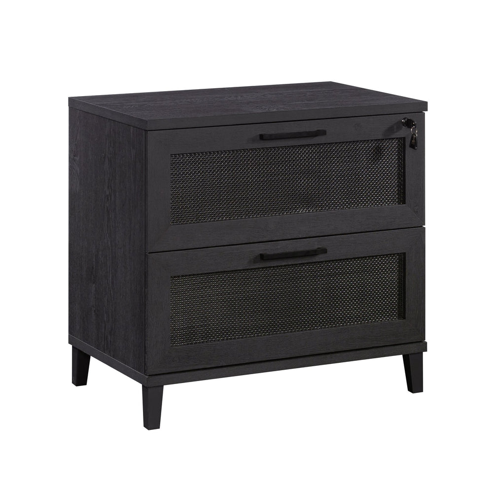 English Elm Lateral File Cabinet In Sleek Black - Secure Storage With Lockable Drawers & Smooth Full-Extension Slides B356P402776