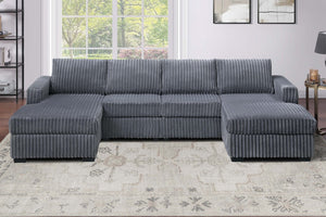 English Elm Black Jumbo Corduroy U-shaped Sectional Sofa Seats Four with Dual Chaise Lounge Dark Gray B011S02220