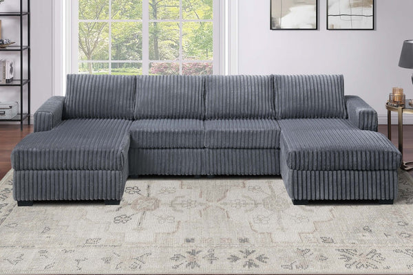 English Elm Black Jumbo Corduroy U-shaped Sectional Sofa Seats Four with Dual Chaise Lounge Dark Gray B011S02220