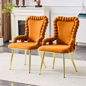 English Elm Set of 2 Sculptural Bubble Backrest Velvet Dining Chairs with Gleaming Gold Legs W3875P370855