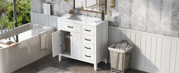 English Elm 36" Elegant Bathroom Vanity With Sink Combo - Modern White Cabinet, Durable Design & Ample Storage N725P246491K