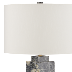 Ashlar Jade Marble Table Lamp – Unique Natural Stone Design with Off-White Shade & Brass Finish