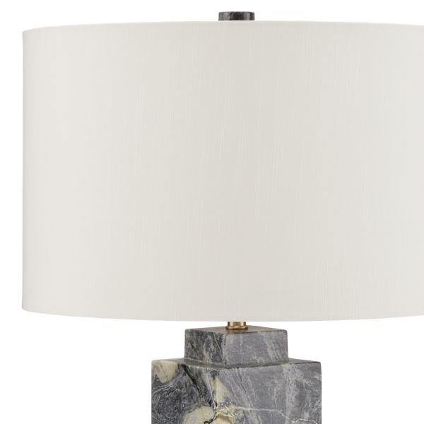 Ashlar Jade Marble Table Lamp – Unique Natural Stone Design with Off-White Shade & Brass Finish