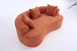English Elm Crescent-shaped Chenille Loveseat Low Profile Curved Sofa for Modern Living Rooms Orange W5188P450357