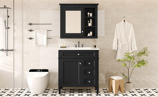 English Elm 30'' Bathroom Vanity Set With Mirror, Modern Freestanding Storage Cabinet & Integrated Sink Design SW000127AAB-1