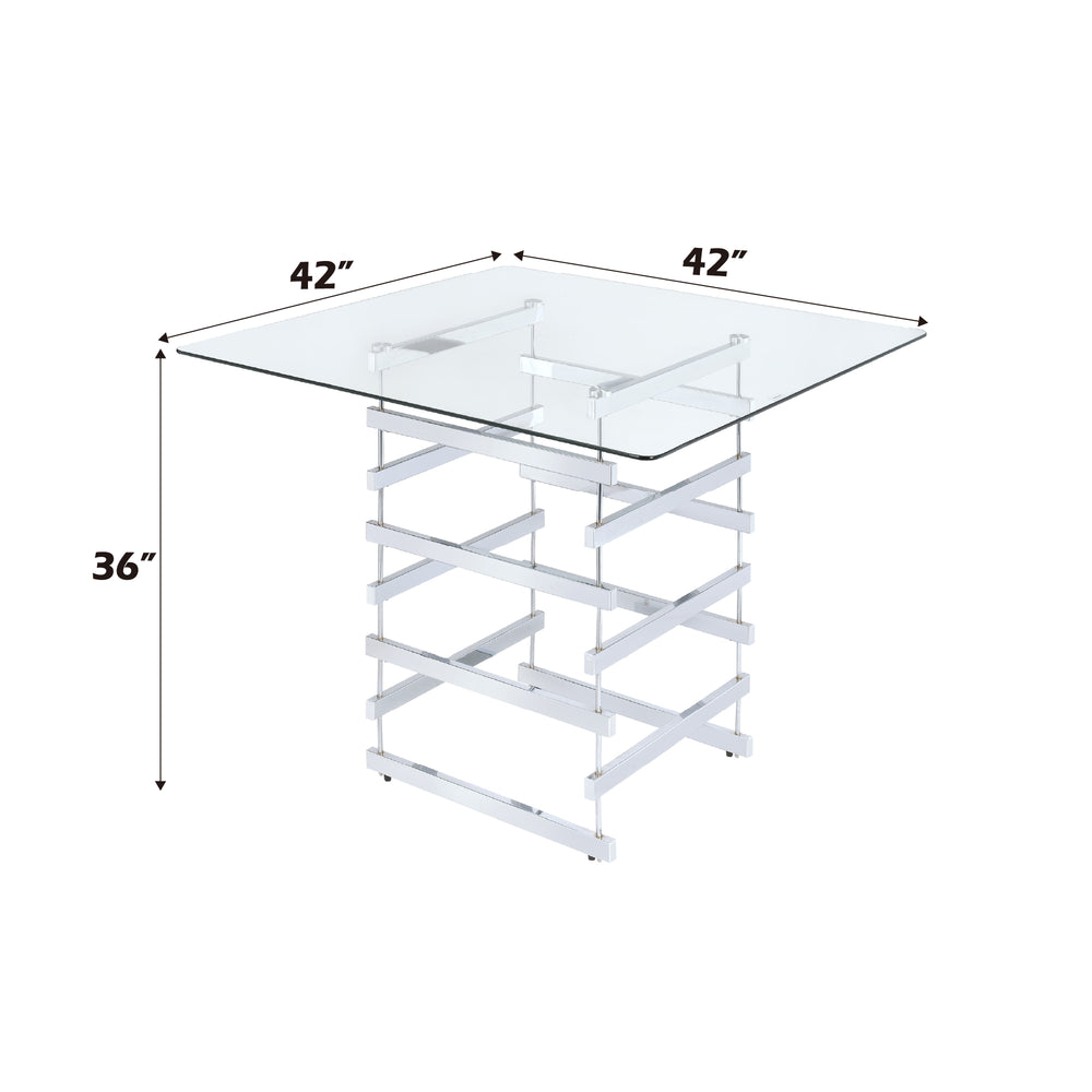 English Elm Nadie Modern Clear Glass Counter Height Table with Chrome Finish Base, Sleek 8mm Square Top B2726S00204