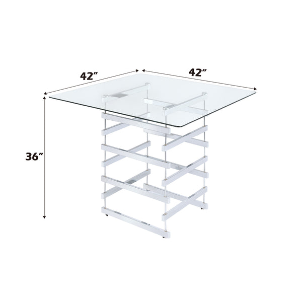 English Elm Nadie Modern Clear Glass Counter Height Table with Chrome Finish Base, Sleek 8mm Square Top B2726S00204
