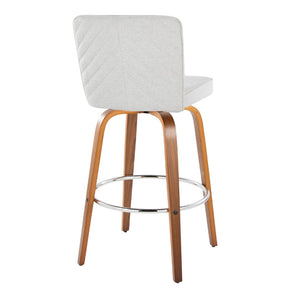 English Elm Fixed-height Swivel Barstools Mid-century Walnut Bentwood Frame Grey Upholstered Set White B202S01924