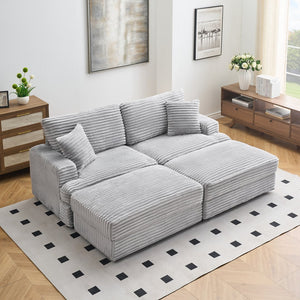 English Elm 88.58 Inch Grey Corduroy Sofa – Cloud-Like Comfort, Double Storage Legs, And 4 Stylish Pillows! W3356S00016