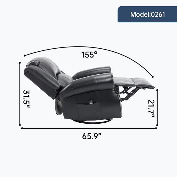 English Elm Heat Massage Rocker Swivel Recliner Chair with Lumbar Relief Nodes for Living Room Black W3224S00032