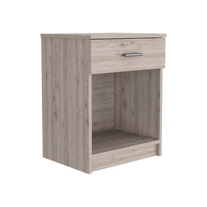 English Elm Eco Nightstand with Spacious Drawer and Open Shelf, Compact 21.7" Height Durable Laminated Finish Gray 25.6 L x 18.9 W x 5.5 H B20091852