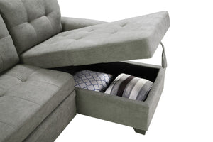 English Elm Jardin Reversible L-shaped Sectional Sleeper Sofa with Chaise Storage and Tufted Fabric Light Gray B2749S00176