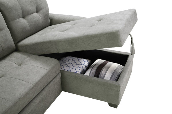 English Elm Jardin Reversible L-shaped Sectional Sleeper Sofa with Chaise Storage and Tufted Fabric Light Gray B2749S00176