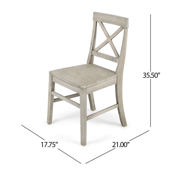 English Elm Christopher Knight Home® - Roshan Farmhouse Acacia Wood Dining Chairs Set Of 2 – Rustic Light Grey Wash With X-Back Design 62888.00LGW