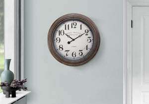 English Elm Clocks, 20" Round Wall Clock In Rubbed Antique Brown – Vintage Charm & Silent Quartz Movement B2710P287082