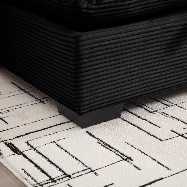 English Elm Black Corduroy Deep Seat Accent Chair – Plush Ergonomic Couch With Lumbar Support For Modern Spaces W714S00844