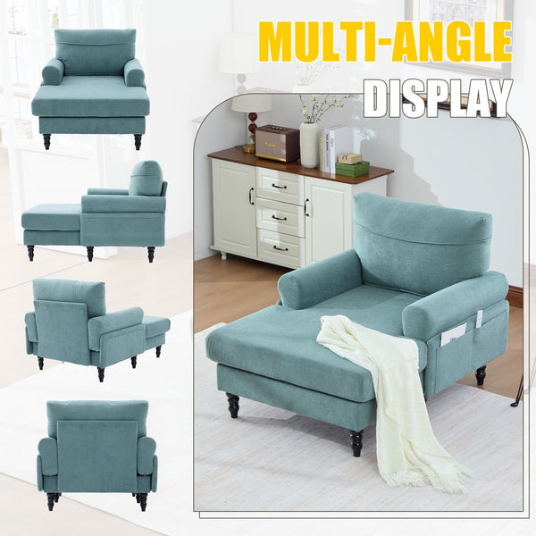English Elm Modern Chenille Fabric Recliner Chaise Lounge Sofa with High-Resilience Foam, 550LB Capacity, Cozy Plush Backrest and Armrests for Living Room Relaxation Mint Green W395P371334
