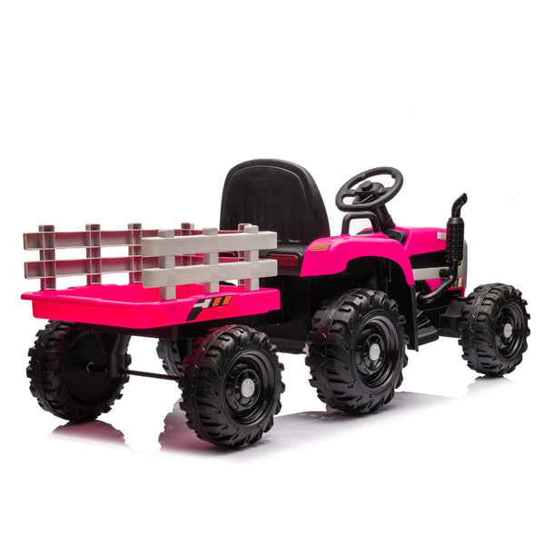 English Elm Ride on Electric Tractor Toy with Trailer 24v 400w Dual Motors Remote Control Led Red W1578P193902