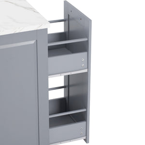 English Elm K&K Vintage Convex Kitchen Island Cart with Faux Marble Top, Tilt Trash, Pull-Out Organizer, Wheels Grey+Blue N707P299008G