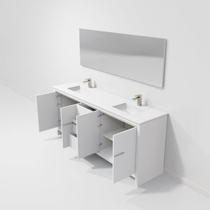 English Elm White Double Bath Vanity With White Quartz Top, Gun Metal Faucet, Ample Storage & Mirror Included B2731S01775-GIGA