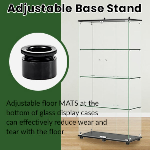 English Elm Glass Display Cabinet with Lockable Double Doors Four Tempered Shelves Matte Black Frame W3190S00003