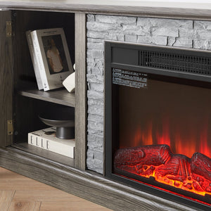 English Elm 70" Modern TV Stand with 23" Electric Fireplace, Faux Stone Mantel, Ample Storage & Cable Management Grey W2275S00024