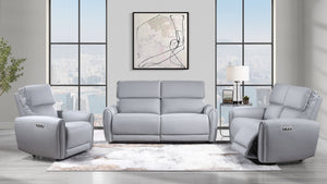 English Elm Jeromie Gray 3-Piece Faux Leather Power Motion Living Room Set with USB/Type-C Ports, Pocket Coil Comfort B2726S00526