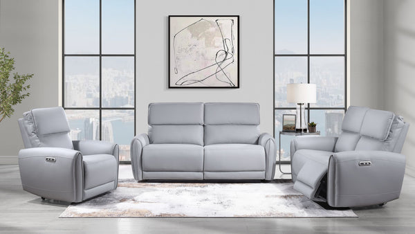 English Elm Jeromie Gray 3-Piece Faux Leather Power Motion Living Room Set with USB/Type-C Ports, Pocket Coil Comfort B2726S00526