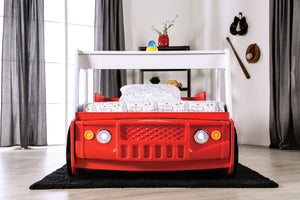 English Elm Twin Fire Truck Bed for Kids with Molded Fascia, Siren Accent, Stationary Wheels & Slat Kit Durable Finish Red 84 L x 20 W x 3 H B2741S00499