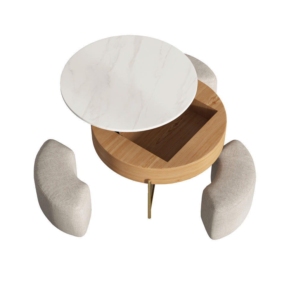 English Elm Vita Modern 31.5" Round Lift-Top Coffee Table Set with Iron Legs and Storage Shelves, Stylish Brown B341S00044