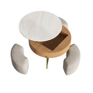 English Elm Vita Modern 31.5" Round Lift-Top Coffee Table Set with Iron Legs and Storage Shelves, Stylish Brown B341S00044