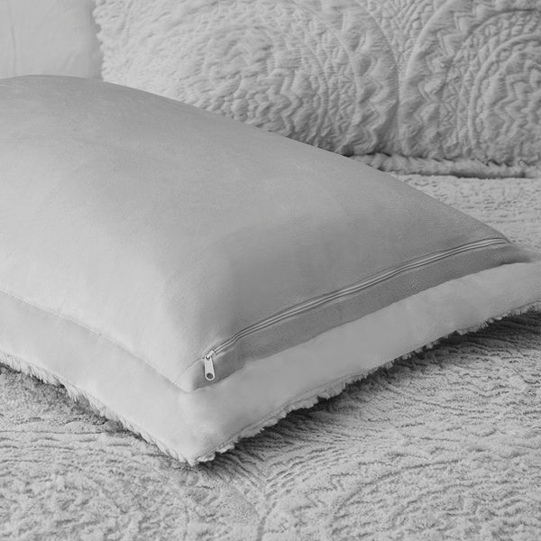 JLA Home Madison Park - Embroidered Medallion Faux Fur Ultra-Plush Comforter Mini Set — Soft, Machine-Washable Luxury for Bedrooms Grey MP10-6014