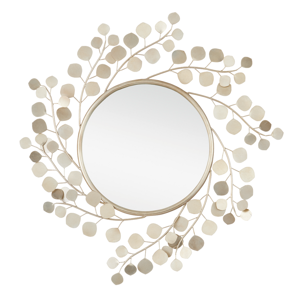 Lunaria Round Mirror - Elegant Wrought Iron Design with Contemporary Silver Leaf Finish for Home Decor