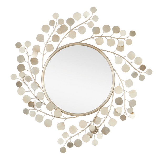 Lunaria Round Mirror - Elegant Wrought Iron Design with Contemporary Silver Leaf Finish for Home Decor